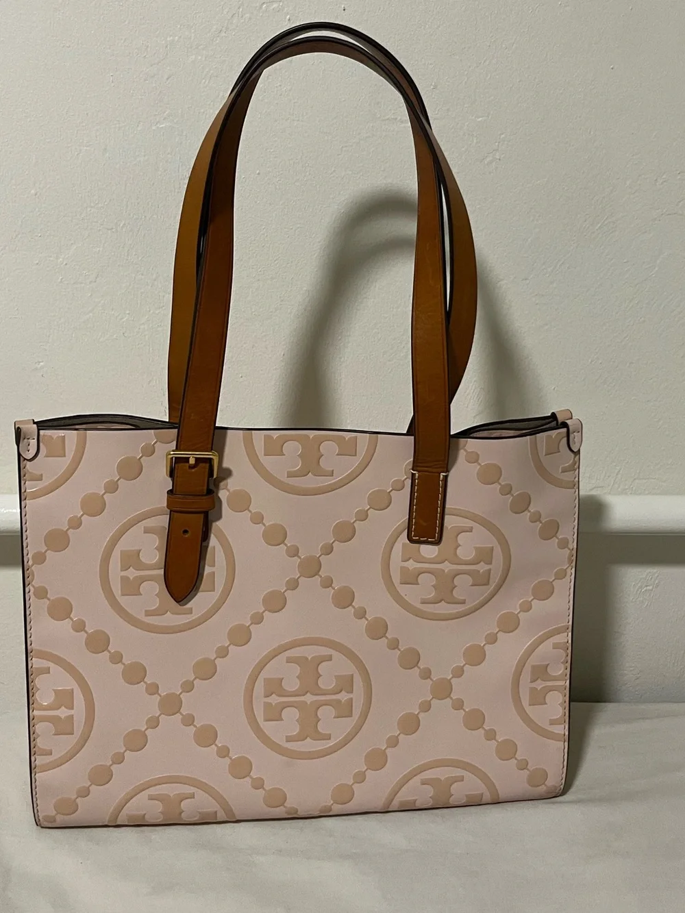 Tory Burch T-monogram contrast tote Pink dawn.